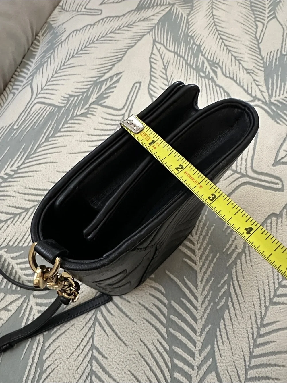 Tory Burch Black Quilted Chevron Leather Crossbody with Gold Chain Strap